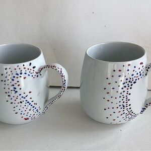 Hand Crafted White Mugs with Red and Blue Dots